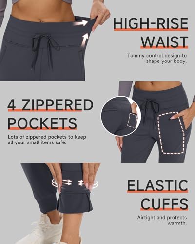 GAYHAY Women's Fleece Lined Joggers Water Resistant - Thermal Waterproof Zip Pockets Hiking Winter Golf Pants Running Ski4