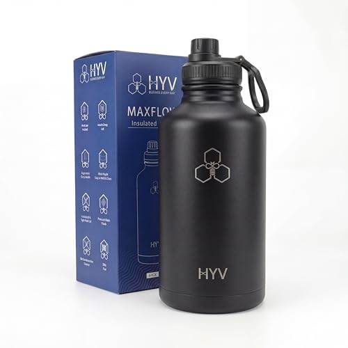 Image of HYV MaxFlow Insulated Water Bottle 2 Litre | Stainless Steel Sipper Bottle for Adults & Kids | Hot & Cold Flask for Gym, Office, Travel | Leakproof BPA-Free with Chug & Carry Handle | Midnight Black
