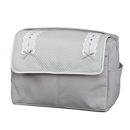 Bolso Bebé de Polipiel con bolsillos, Asa con corchetes, 38 largo, 18 ancho, 27 de alto (Classic Gris)