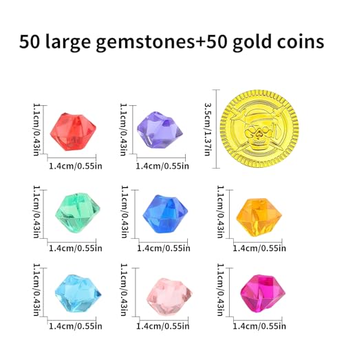 100 Stück Piratenschatz,50 Stück Edelsteine für Kinder,Piraten Deko Kindergeburtstag,50 Stück Goldmünzen,Schatzkiste Schatztruhe Mini Gold,Mitgebsel Goldtaler Pirat,Schatz Schatzsuche Kleine Party