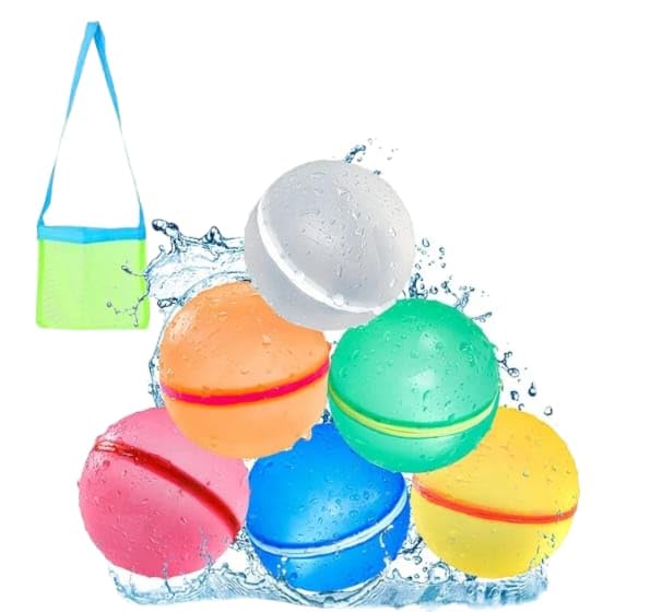 3laBalk Reusable Water Balloons, Self-Sealing Refillable Water Balloons, Soft Silicone Magnetic Water Balloons, Water Fight Game, Water Park, Summer Party (Multicolor - 6PC)