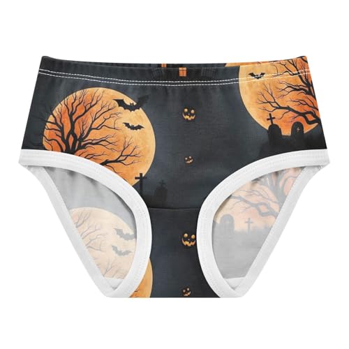 Toddler Briefs, Spooky Funny Halloween Orange Cotton Girls Underwear, 2T–8 Years