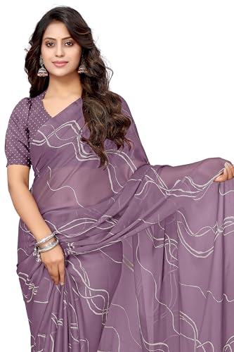 Image of MIRCHI FASHION Saree for Woman Chiffon Georgette Geometric Printed | Lightweight Farewell and Women's Office Sari with Blouse Piece