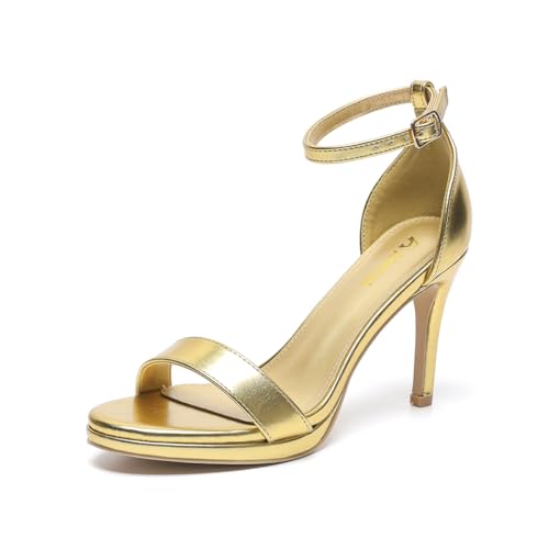 Amoji Women's 4 Inch Heels Wide Width Strappy Dress Sandals With Ankle Strap 324W