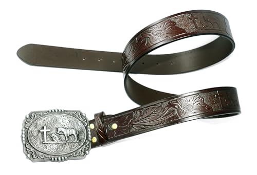 Moranse Western Cowboy Horse & Bull Style Buckle And Genuine Cow Leather Belts2