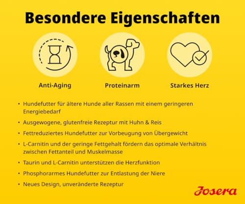 JOSERA Senior Balance Huhn & Reis (1 x 12,5 kg) | Premium Trockenfutter für ausgewachsene ältere Hunde | phosphorarm - mit wenig Fett & Protein speziell für Senioren | glutenfrei | 1er Pack