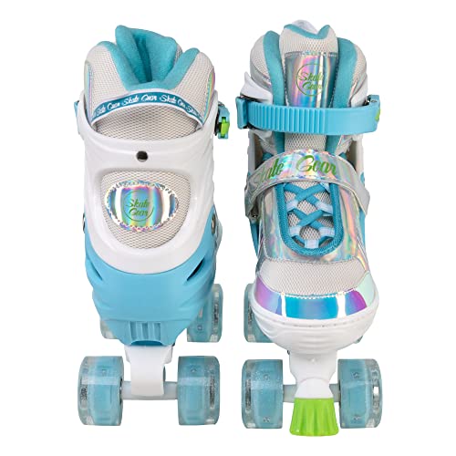 Skate Gear Rainbow Adjustable Light up Inline/Quad Roller Skates for Girls and Boys (Blue - Quad, Small)