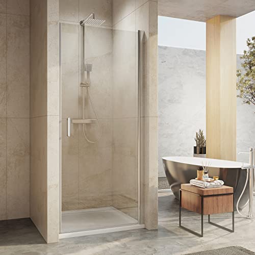 EMKE Duschtür 90 x 195 cm Duschabtrennung Schwingtür Nische Duschkabine Nischendrehtür Rahmenlos 6mm Sicherheitsglas Duschtür mit Nano Glas Duschtrennwand Glastür Dusche