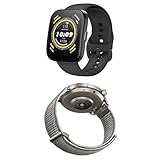 Bundle of Amazfit Bip 5 Smartwatch (Black) + 22mm Nylon Replacement Band (Grey)