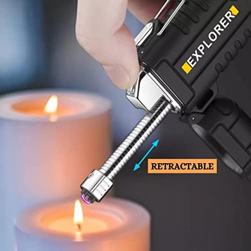 Zactly AL05 Electric Arc USB Lighter Multifunction Waterproof Windproof Dustproof Rechargeable Extendable Long Nose with Lanyard & Emergency Whistle, Camping & Outdoor Survival Tool (CAMOUFLAGE)
