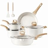 CAROTE 11 Piece Pots and Pans, Ceramic Cookware Non Stick Health Induction Cookware Kitchen Cooking Set with Saucepan Set, PFAS Free