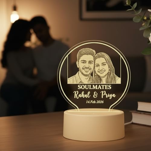 Image of Photo Frame Customised Gift for Birhtday - Personalised Acrylic Photo Frame with Engrave for Anniversary & Valentine Gift for Girlfriend, Wife, Men, Women, Rakhi