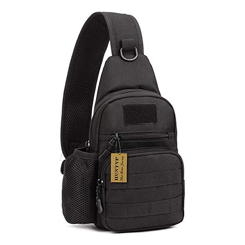 HUNTVP Sac Bandoulière Homme Tactique, Sacoche Poitrine Militaire avec Poches Multiples, Antivol et Porté Travers, pour Travail Voyage, Randonnée, Camping, Scolaire,...