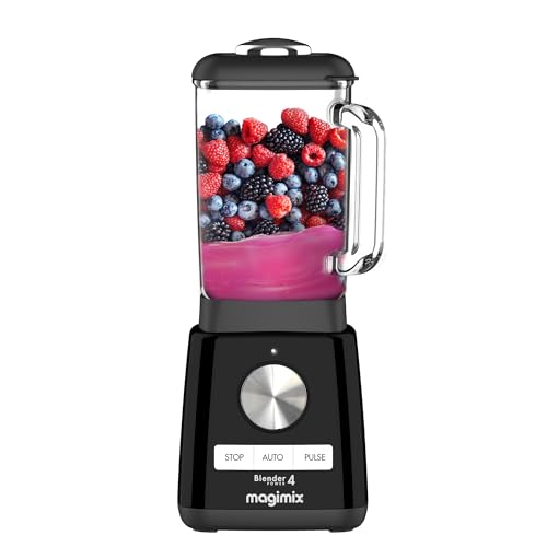 Magimix Blender Power Mixeur Professionnel 4 - Blender Électrique, Hachoir, Mixeur pour Smoothie, Hachoir Robot Multifonction - Bol en verre - Noir