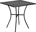 Flash Furniture Oia 28" Commercial Grade Steel Patio Table, Modern Square Rain Flower Design Outdoor Dining Table, Black