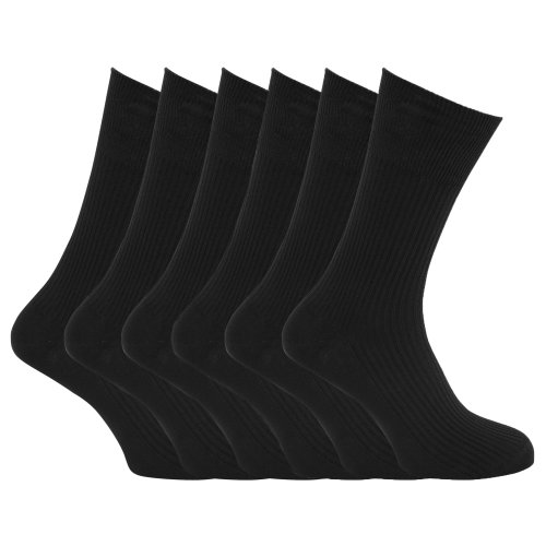 Specialist item: Mens Ribbed Non Elastic Top 100% Cotton Socks (Pack of 6) (US Shoe 6.5 - 11.5) (Black)