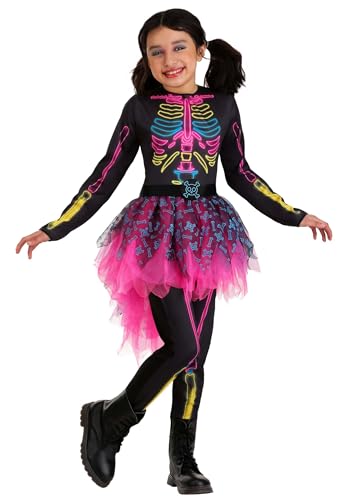 Disfraz de Esqueleto Neón para Niñas con Vestido y Leggings
