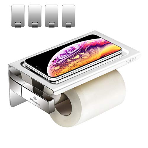 Preisvergleich Produktbild Philorn Toilettenpapierhalter Ohne Bohren / 3M Selbstklebend, mit Telefonhalter / Wc Rollenhalter, Klopapierrollenhalter, Hergestellt von Anti-Rost Verchromt Edelstahl (Poliertes Finish)