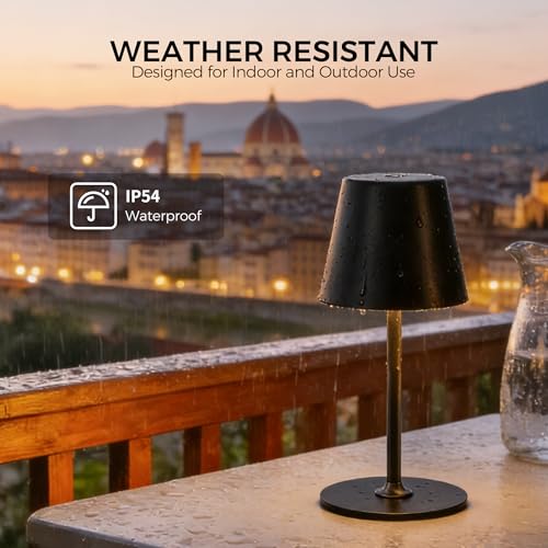UPXNBOR LED Tischlampe Kabellos 2 Stück, Dimmbare Nachttischlampe Touch, Akku Tischleuchte Kabellos, Indoor Outdoor Tischlampe Akku, 3-stufig Warmlicht, IP54 Wasserdicht, Vollmetallgehäuse, Schwarz 6