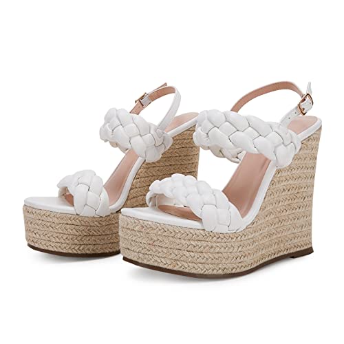 Coutgo Women's Braided Espadrille Platform Wedge Sandals Open Toe Two Strap Ankle Buckle Summer Shoes #TOP4