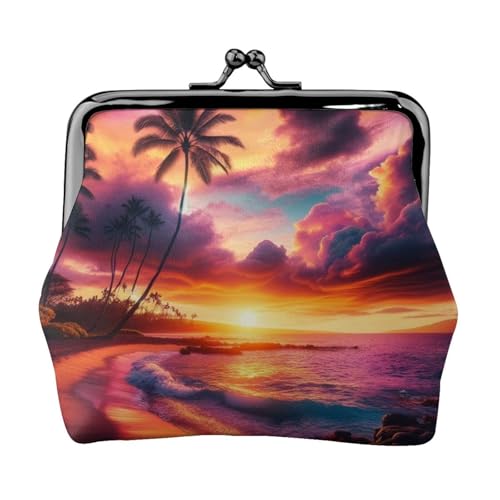 Pu Leather Buckle Coin Purse Hawaiian-Sunset-Wonder Girls Kiss-Lock Change Purse Wallets