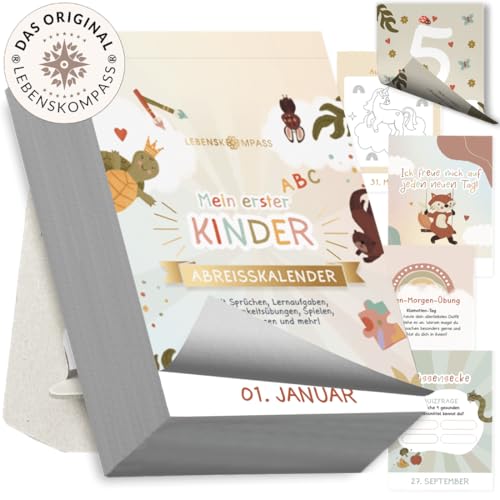 Lebenskompass undatierter Abreißkalender für Kinder - 365 Tage Achtsamkeit für Kinder - mit Kurzgeschichten Rechen- & Schreibaufgaben Spielen Quizfragen und mehr