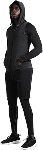 Miniatura 3 de BUYJYA Pantalones de compresión para hombre, camisa de manga larga, conjuntos atléticos, ropa de gimnasio, entrenamiento, 5 uds