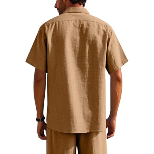 Mens Button Down Cotton Shirt Short Sleeve Casual Linen Untucked Shirts Summer Beach Vacation Tops with Pocket4