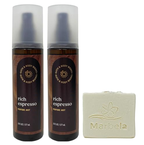 Bath & Body Works Rich Espresso 2 Pack Perfume Mist Bundle with a Natural Oats Bar Soap - Full Size