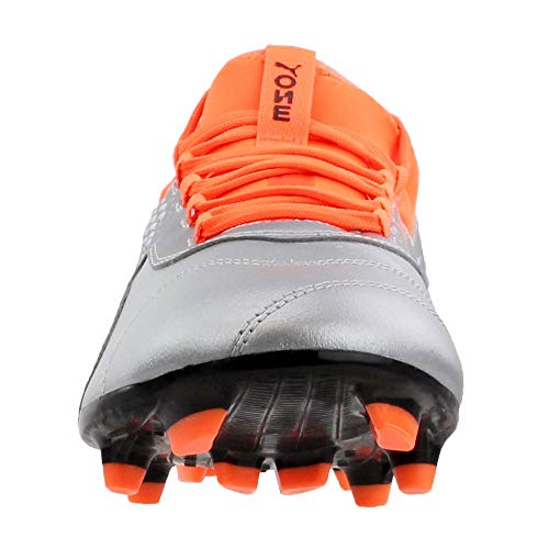 PUMA Puma Men's One 3 LTH Firm Ground Soccer-Shoe, Silver-Shocking Orange Black, 10 M US