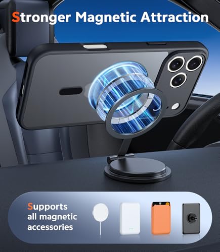 Image of FNTCASE for iPhone 17 Pro Case: Matte Magnetic Phone Cases with Screen Protector Compatible with Magsafe Slim Anti Yellowing Rugged Shockproof Protective Translucent Cell Phone Cover (C-Black)