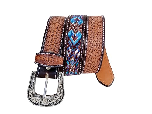 Western Tooled Leather Beaded Belt For Men and Women 30AB0103