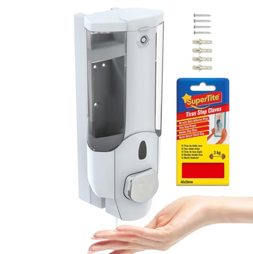 CHILL HOUSE Dispensador Jabon Baño Pared 350ML - Jabonera Ducha sin Taladro - Accesorios Baño sin Taladro - Dispensador de Jabon Pared - Dispensadores de Gel y Champu - Jabonera Pared