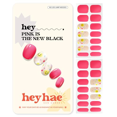 Heyhae Semi Cured Gel Nail Strips | No LED Lamp Needed | Spring, Marble, Pink | Easy Apply & Remove, Salon Quality | Includes 28 Strips, 1 Prep Pads, Nail File & Wooden stick - Hey, Daisy Days