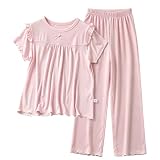 [Liry Showfoevng] 子供服専門店 キッズ パジャマ ルームウェア ガールズ 女の子 フリル 夏 半袖 上下セット ベビー ゆったり 薄手 無地 涼しい 柔らかい 可愛い 子供 1～10歳 80 90 100 110 120 130 140cm