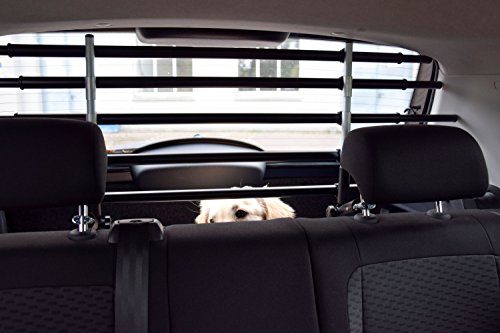 dobar® 62200 Walky Barrier Trenngitter Universal Umklappbar- Kofferraum Hundegitter - Auto Transportschutzgitter für die Kopfstütze - Gepäckgitter für Hunde Edelstahl - 28-36 x 82-141 cm - Schwarz