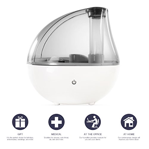Sol Wellness Cool Mist Humidifier - Ultrasonic Quiet Operation Device - With Night Light And Automatic Shut Off - 1.5 Liter - White/Gray