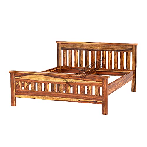 Image of Queen Size Leopard Sheesham Wood Platform Bed Without Storage (Queen Size (6.5 ft x 5 ft), Teak Finish)
