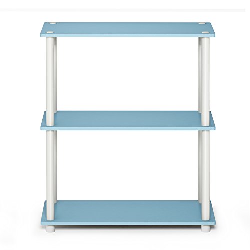 Image of Furinno TURN-N-TUBE Storage Shelves, 3-Tier Book Shelf, Corner Shelf, Toolless Open Shelves, for Organization and Storage, Living Room, Garage, Home Office, Light Blue