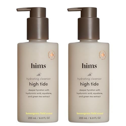 hims High Tide Hydrating Daily Cleanser, 2 Pack - Skin Barrier-Protecting Face Wash with Squalane & Hyaluronic Acid - Hydrating Facial Cleanser for All Skin Types - Lemongrass Field - 2 x 6.8 fl oz