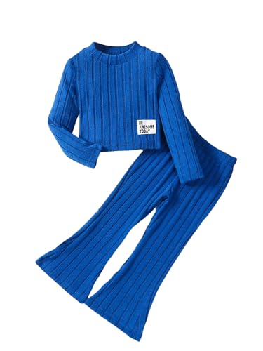 Image of Floerns Girl's Round Neck Long Sleeve Tee Shirt Flare Leg Pants Set 2 Piece Outfit