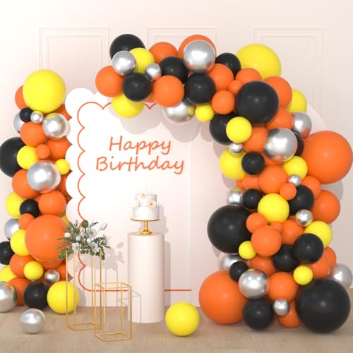 Ballons noirs et oranges 122 pièces pour arche festive de remise de diplôme