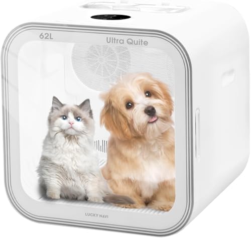 Lucky NAVl Automatic Pet Dryer Box for Cats and Small Dogs, Ultra Quiet 62L Big Capacity Dog Dryer Box, Cat Dryer Cage with Smart Temperature Control, 360" Pet Dryer Box for Pet Grooming(62.0L)