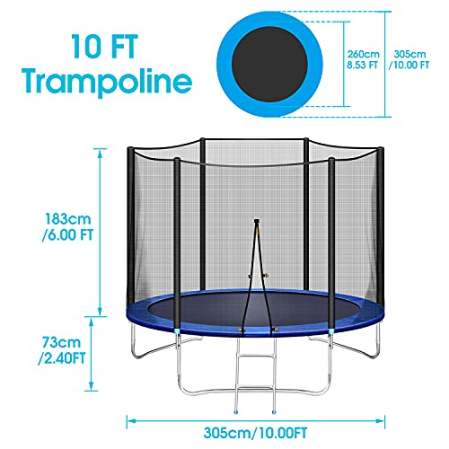 Trampoline For Kids & Adults, 10Ft Trampoline With Safety Enclosure Net, Spring Cover Padding And Non-Slip Ladder, Weight Capacity For 3-4 Kids, Outdoor Trampoline For Exercise Fitness #TOP1
