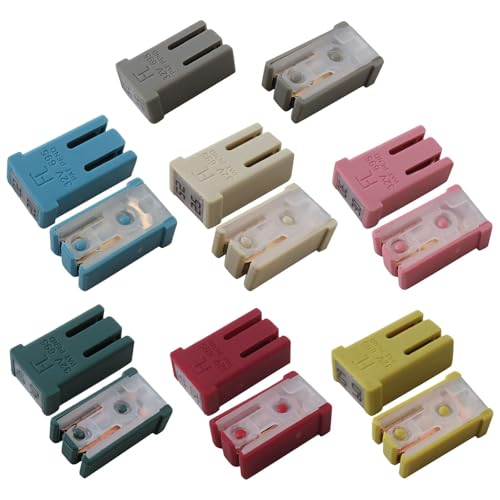 Kit de fusibles automotrices en cartucho con forma MCASE mini ranurado de 32V, 14 piezas: 15A/20A/25A/30A/40A/50A/60A miniatura 1