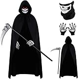 Disfraz de Halloween Scream Ghostface con máscara y capa baja a su menor precio Disfraz de Parca de Halloween,Halloween disfraz la muerte para Adultos con Capa Negra con Capucha, Máscara de Calavera,...