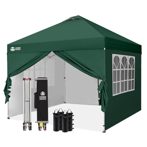 CROWN SHADES Tonnelle Pliante 3x3 Imperméable, Barnum Pliant de Jardin Exterieur, Pop-Up Gazebo avec Sac de Rangement, UPF 50+, avec 4 Parois Latérales...