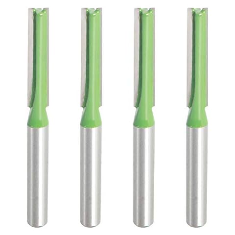 Aopin Router Bit 1/4" Cutting Dia 6mm Shank Dia Double Flute Straight Bit Carbide for Woodworking Milling Cutter Tool, Green, Silver, 4Pcs Cover