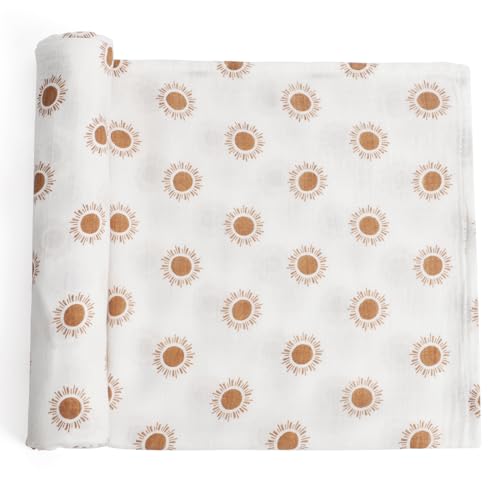 Image of Premium Soft Muslin Cotton Baby Muslin Swaddle Blanket for Newborns - Gender-Neutral Receiving Wrap for Boys and Girls, 47x47in (120x120cm) Large (Lovely Sun)