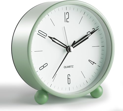 Image of Blairmore Alarm Clock, Silent Non Ticking Small Clock, Battery Operated, Simple Design, Old Fashioned Style Ideal Decor, for Bedroom, Bedside, Desk, Adult, Kid, Gift (Antiq Green)